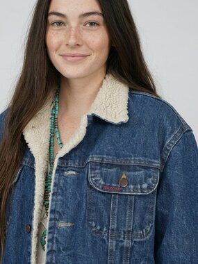 Vintage 70s Trucker Denim Jacket Dakota Denim Faux Sherpa Lined Workwear Coat
